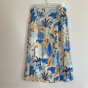 Nicole Miller 100% Linen Midi Wrap Skirt Beach Resort Vacation Tropical Large